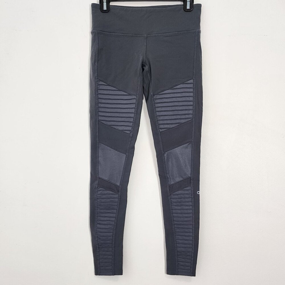 ALO Yoga Gray Moto Leggings Nylon Spandex Mesh Active Running Workout Gym Fit